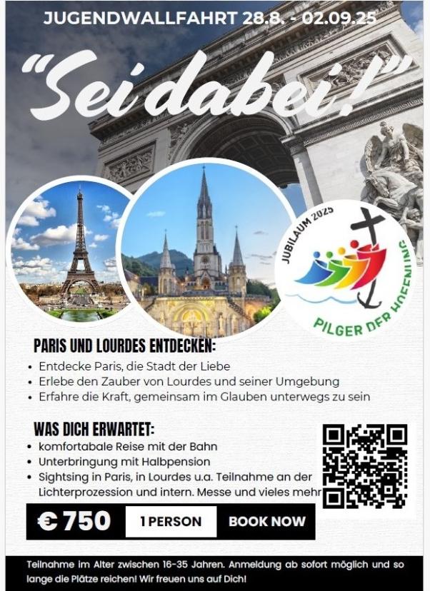 Jugendwallfahrt im Heiligen Jahr nach Paris und Lourdes